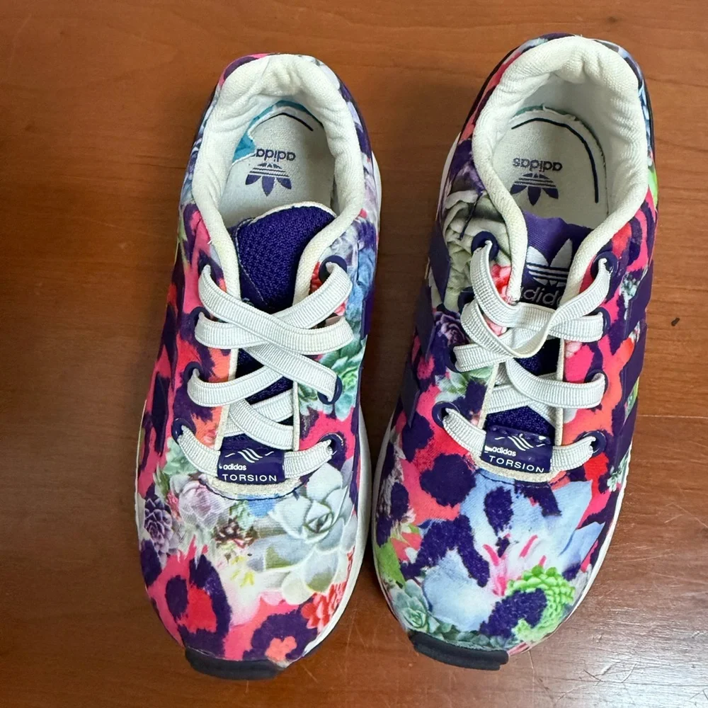 Adidas Torsion ZX Flux Ortholite Kids Floral Sneakers Purple and Pink Size 8K